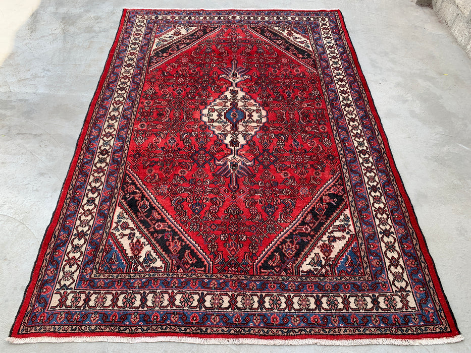 Handmade Persian Wool Area Rug 7x10 - Red Tribal Medallion Persian Style Rug - Exact Size 10'1" x 7'1" - KBHM-677
