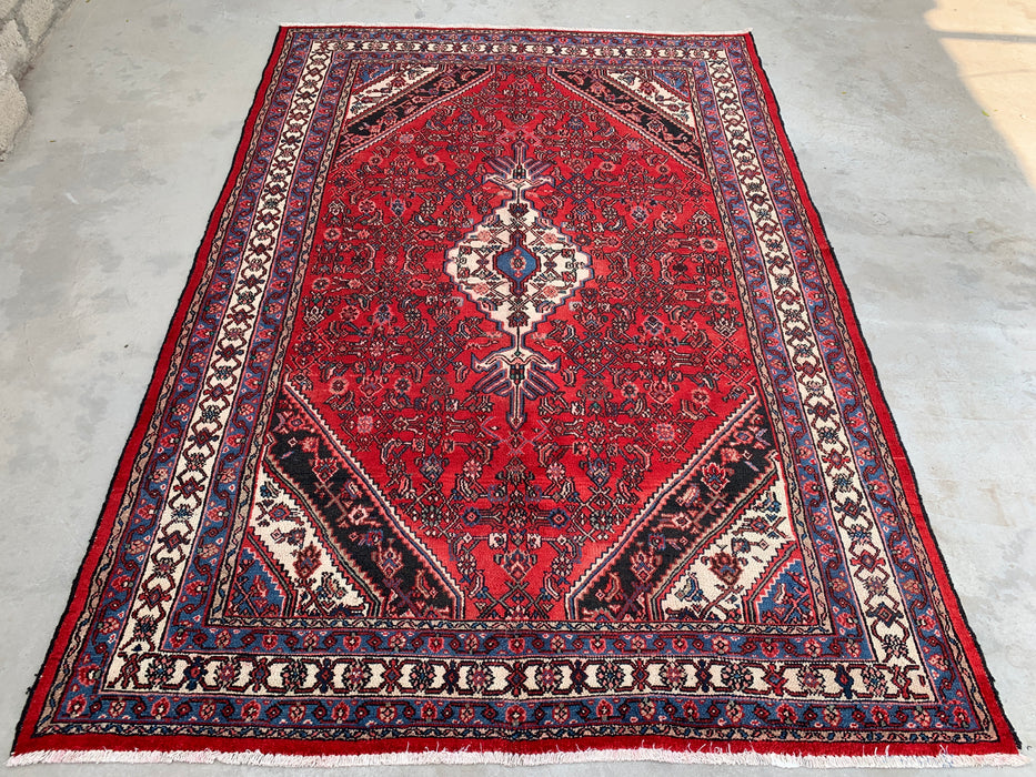 Handmade Persian Wool Area Rug 7x10 - Red Tribal Medallion Persian Style Rug - Exact Size 10'1" x 7'1" - KBHM-677