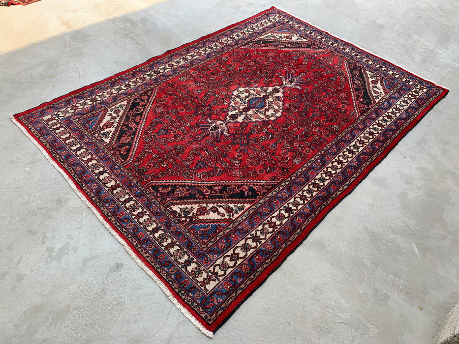 Handmade Persian Wool Area Rug 7x10 - Red Tribal Medallion Persian Style Rug - Exact Size 10'1" x 7'1" - KBHM-677