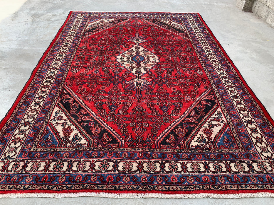 Handmade Persian Wool Area Rug 7x10 - Red Tribal Medallion Persian Style Rug - Exact Size 10'1" x 7'1" - KBHM-677