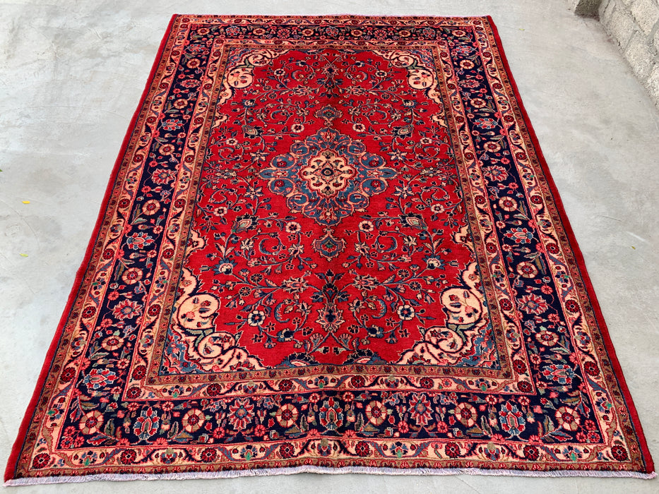 9'8 x 7'8 Hand-Knotted Persian Wool Rug - Red Floral Medallion Area Rug - KBHM-678