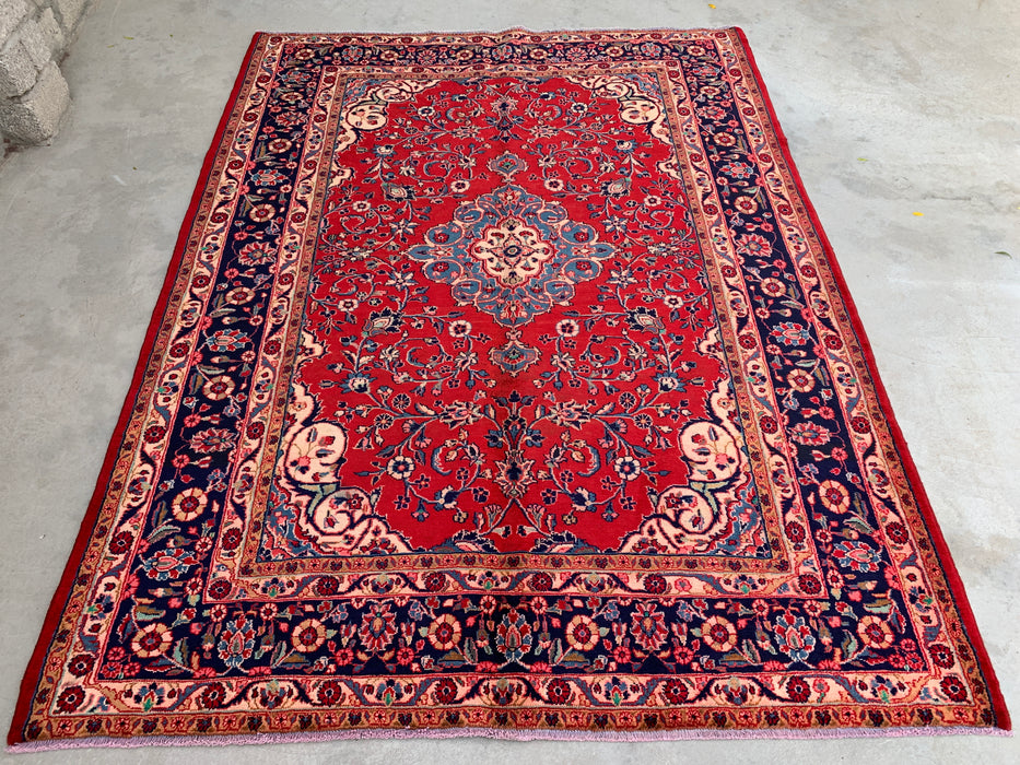 9'8 x 7'8 Hand-Knotted Persian Wool Rug - Red Floral Medallion Area Rug - KBHM-678