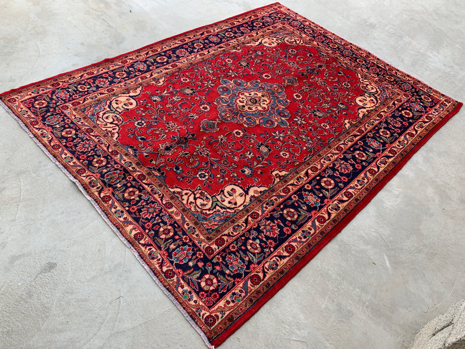9'8 x 7'8 Hand-Knotted Persian Wool Rug - Red Floral Medallion Area Rug - KBHM-678
