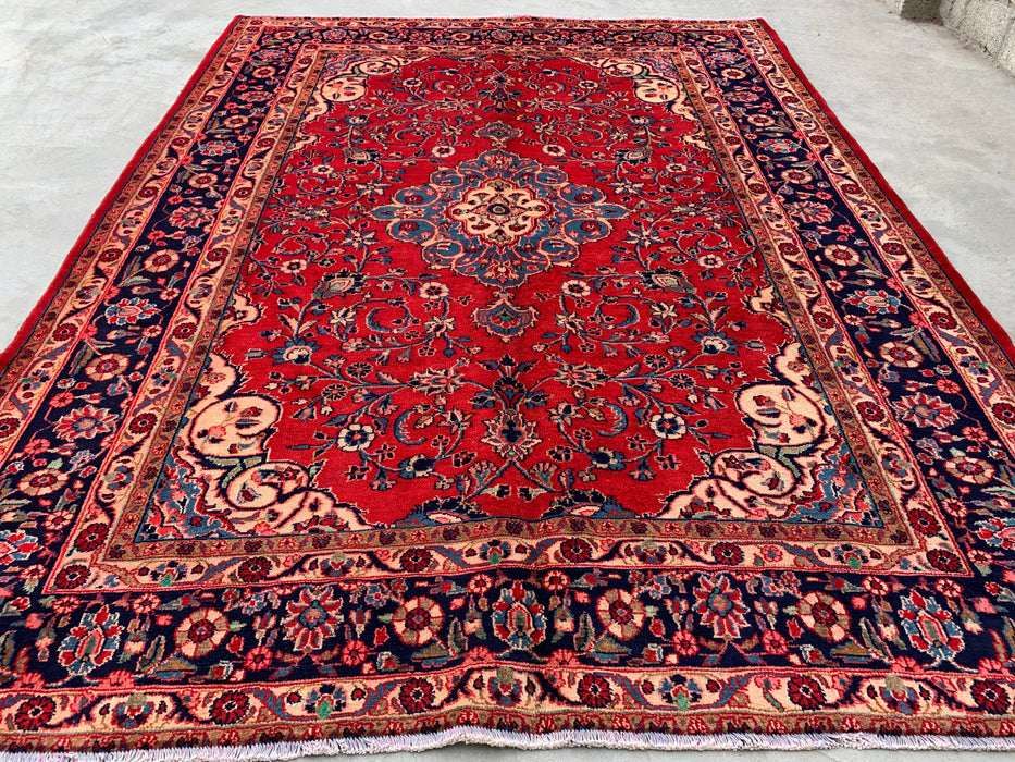 9'8 x 7'8 Hand-Knotted Persian Wool Rug - Red Floral Medallion Area Rug - KBHM-678