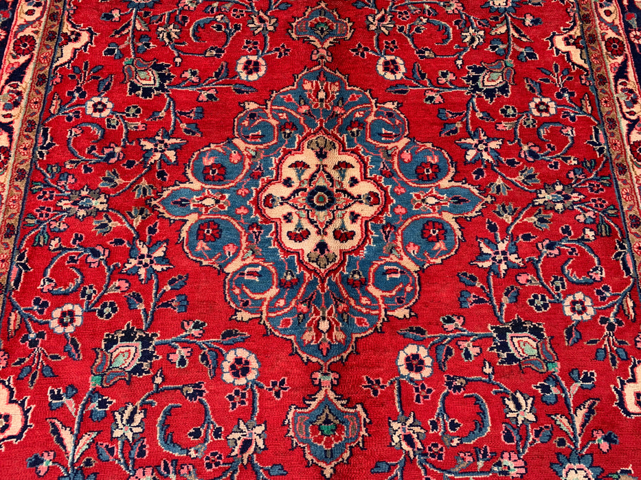 9'8 x 7'8 Hand-Knotted Persian Wool Rug - Red Floral Medallion Area Rug - KBHM-678