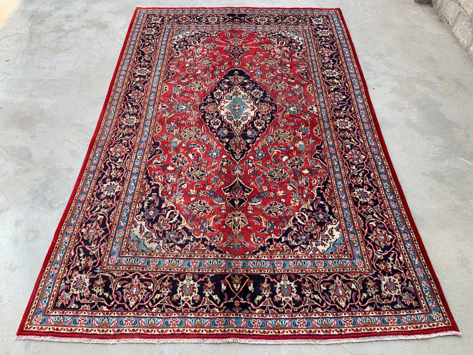 9'5 x 6'2 Hand-Knotted Persian Wool Rug - Red Floral Medallion Area Rug - KBHM-679