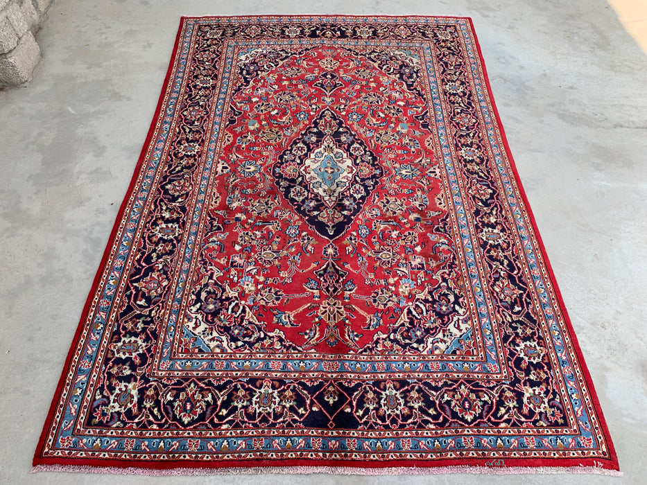 9'5 x 6'2 Hand-Knotted Persian Wool Rug - Red Floral Medallion Area Rug - KBHM-679