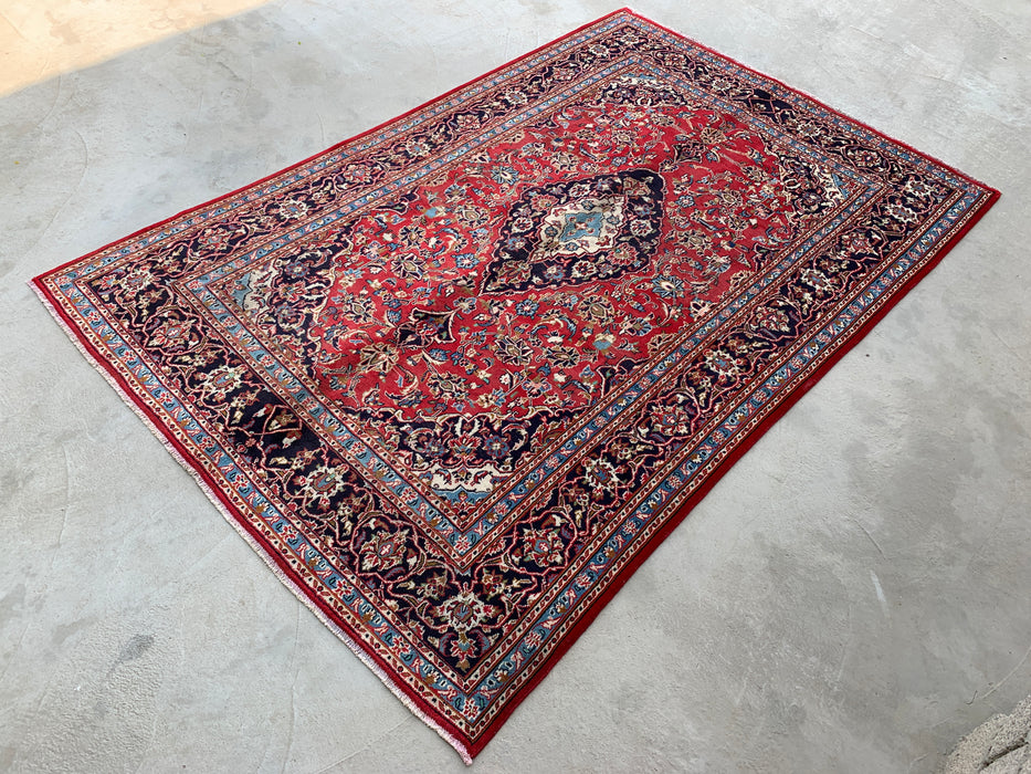 9'5 x 6'2 Hand-Knotted Persian Wool Rug - Red Floral Medallion Area Rug - KBHM-679