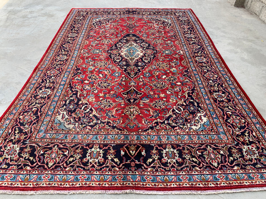 9'5 x 6'2 Hand-Knotted Persian Wool Rug - Red Floral Medallion Area Rug - KBHM-679