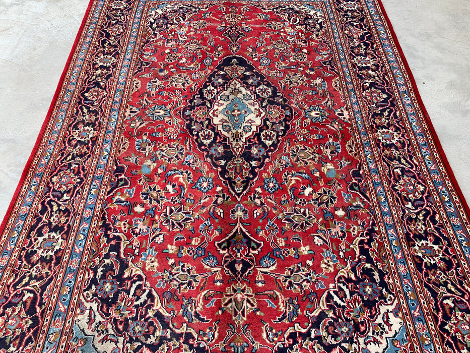 9'5 x 6'2 Hand-Knotted Persian Wool Rug - Red Floral Medallion Area Rug - KBHM-679