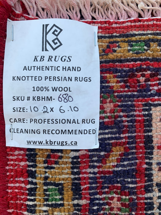 Handmade Persian Wool Area Rug 7x10 - Red Tribal Medallion Persian Style Rug - Exact Size 10'2" x 6'10" - KBHM-680