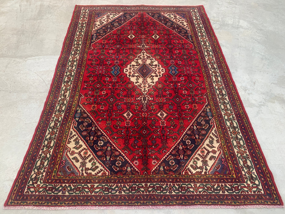 Handmade Persian Wool Area Rug 7x10 - Red Tribal Medallion Persian Style Rug - Exact Size 10'2" x 6'10" - KBHM-680