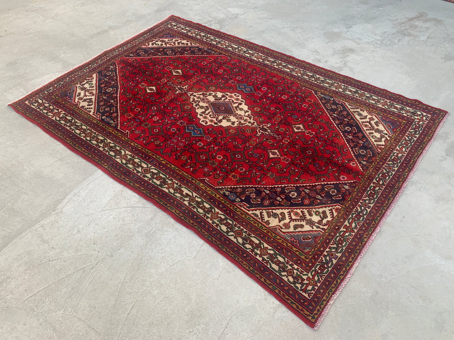 Handmade Persian Wool Area Rug 7x10 - Red Tribal Medallion Persian Style Rug - Exact Size 10'2" x 6'10" - KBHM-680
