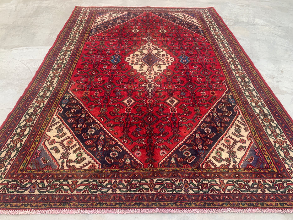 Handmade Persian Wool Area Rug 7x10 - Red Tribal Medallion Persian Style Rug - Exact Size 10'2" x 6'10" - KBHM-680
