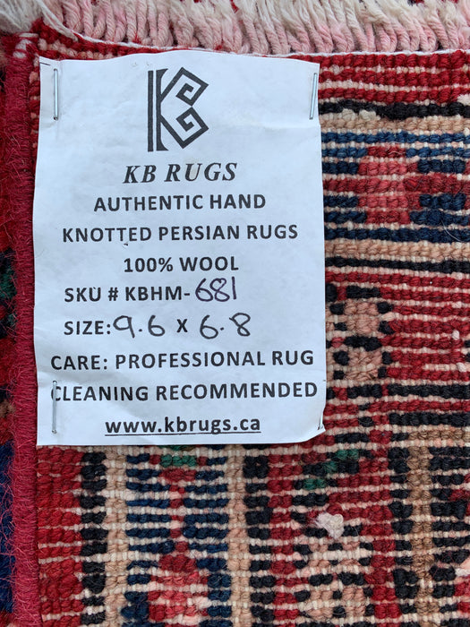Handmade Persian Wool Area Rug 7x10 - Red Floral Medallion Persian Style Rug - Exact Size 9'6" x 6'8" - KBHM-681