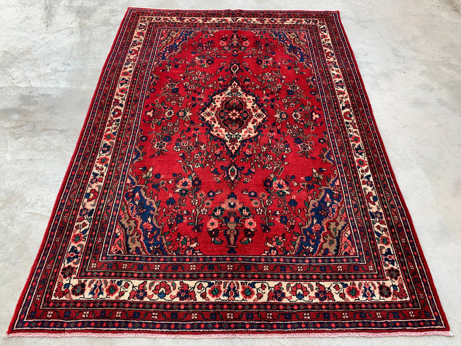 Handmade Persian Wool Area Rug 7x10 - Red Floral Medallion Persian Style Rug - Exact Size 9'6" x 6'8" - KBHM-681