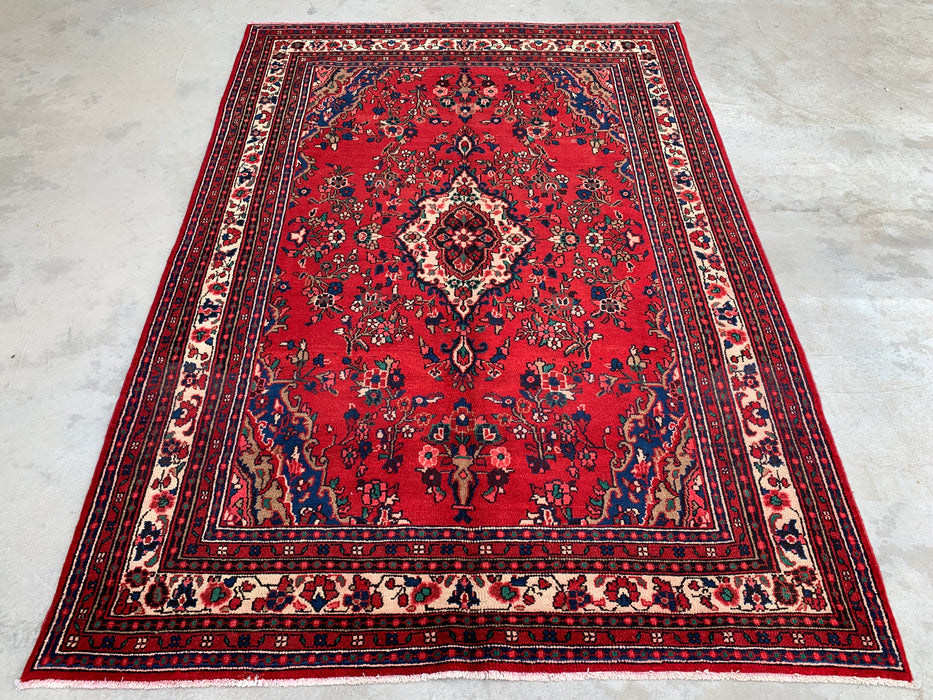 Handmade Persian Wool Area Rug 7x10 - Red Floral Medallion Persian Style Rug - Exact Size 9'6" x 6'8" - KBHM-681