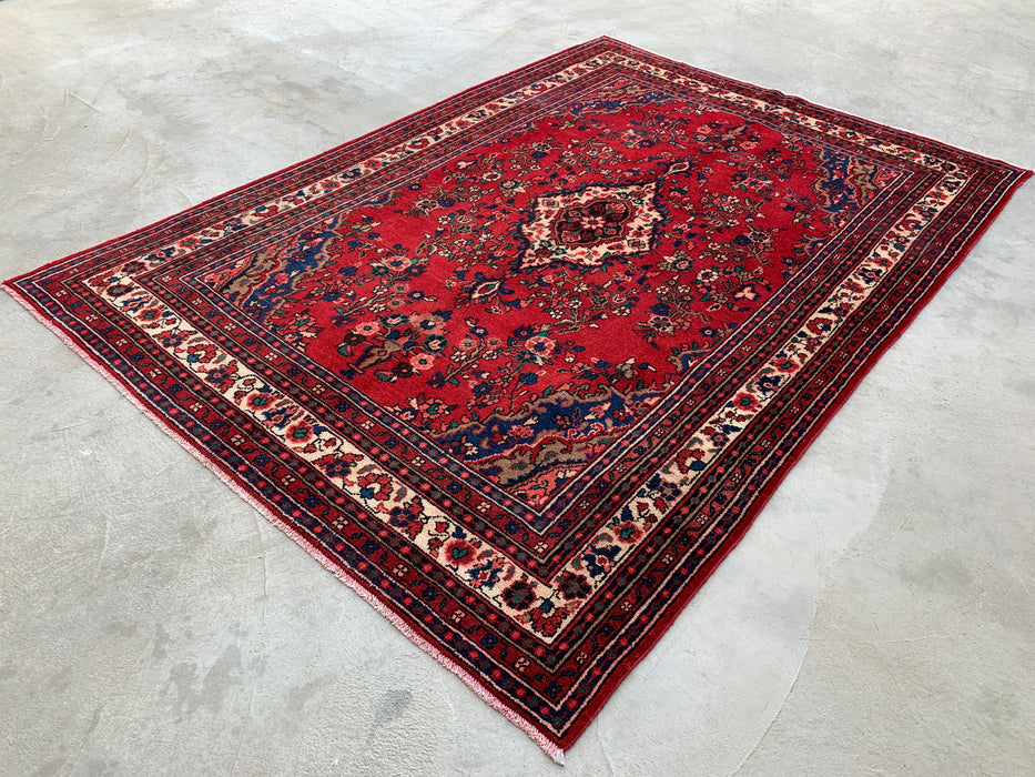 Handmade Persian Wool Area Rug 7x10 - Red Floral Medallion Persian Style Rug - Exact Size 9'6" x 6'8" - KBHM-681
