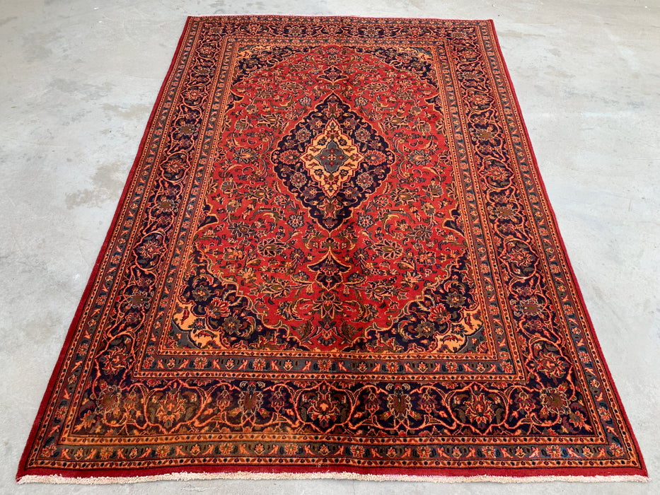9'5 x 6'3 Hand-Knotted Persian Wool Rug - Red Floral Medallion Area Rug - KBHM-683