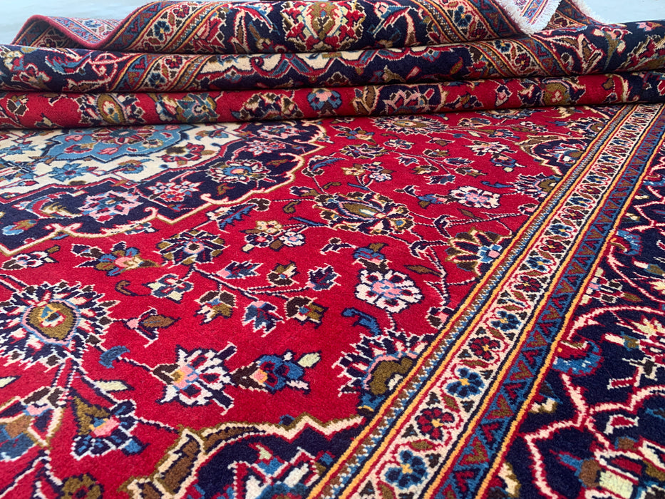 Handmade Persian Wool Area Rug 7x10 - Red Floral Medallion Persian Style Rug - Exact Size 9'7" x 6'7" - KBHM-684