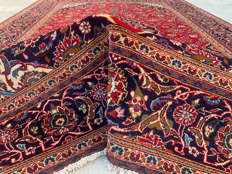 Handmade Persian Wool Area Rug 7x10 - Red Floral Medallion Persian Style Rug - Exact Size 9'7" x 6'7" - KBHM-684