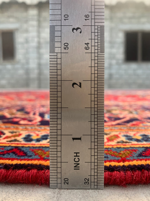 Handmade Persian Wool Area Rug 7x10 - Red Floral Medallion Persian Style Rug - Exact Size 9'7" x 6'7" - KBHM-684