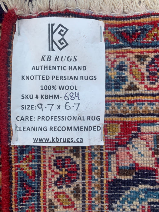 Handmade Persian Wool Area Rug 7x10 - Red Floral Medallion Persian Style Rug - Exact Size 9'7" x 6'7" - KBHM-684