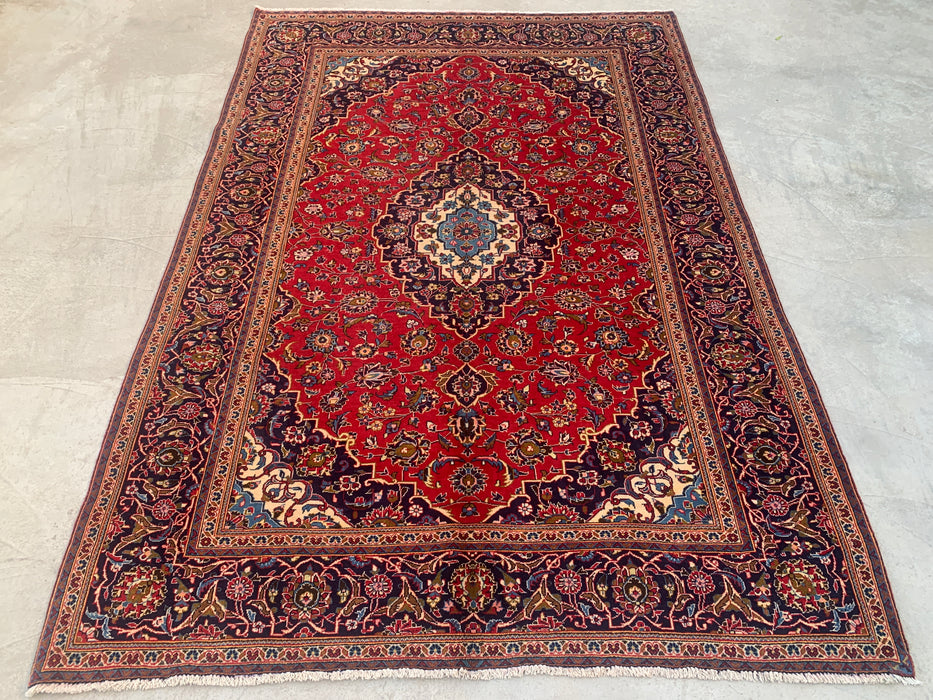 Handmade Persian Wool Area Rug 7x10 - Red Floral Medallion Persian Style Rug - Exact Size 9'7" x 6'7" - KBHM-684