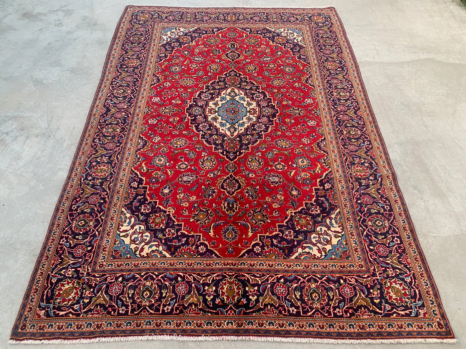 Handmade Persian Wool Area Rug 7x10 - Red Floral Medallion Persian Style Rug - Exact Size 9'7" x 6'7" - KBHM-684