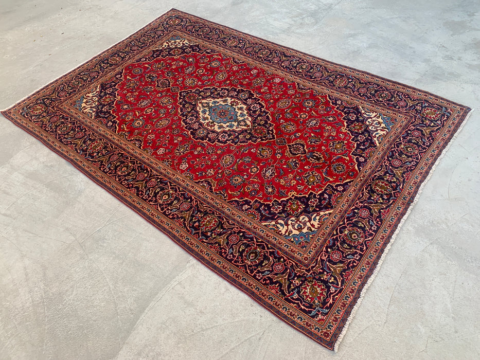Handmade Persian Wool Area Rug 7x10 - Red Floral Medallion Persian Style Rug - Exact Size 9'7" x 6'7" - KBHM-684