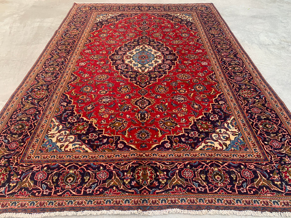 Handmade Persian Wool Area Rug 7x10 - Red Floral Medallion Persian Style Rug - Exact Size 9'7" x 6'7" - KBHM-684
