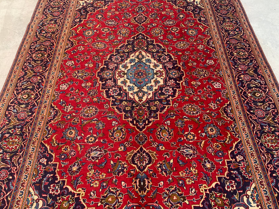 Handmade Persian Wool Area Rug 7x10 - Red Floral Medallion Persian Style Rug - Exact Size 9'7" x 6'7" - KBHM-684