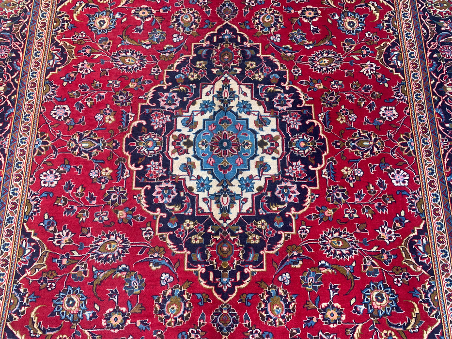 Handmade Persian Wool Area Rug 7x10 - Red Floral Medallion Persian Style Rug - Exact Size 9'7" x 6'7" - KBHM-684