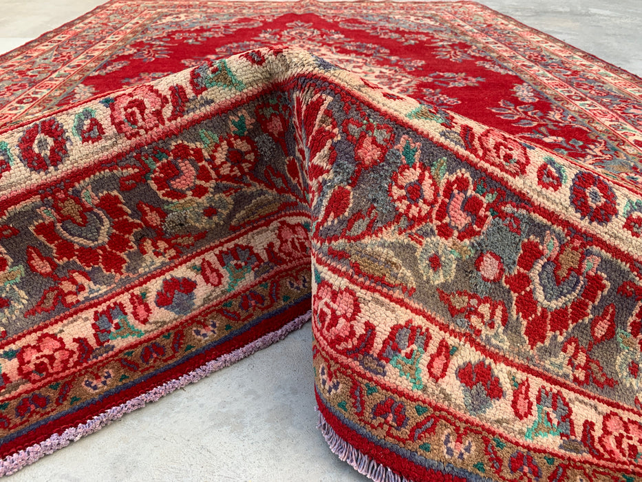 Handmade Persian Wool Area Rug 7x10 - Red Floral Medallion Persian Style Rug - Exact Size 9'11" x 6'10" - KBHM-685