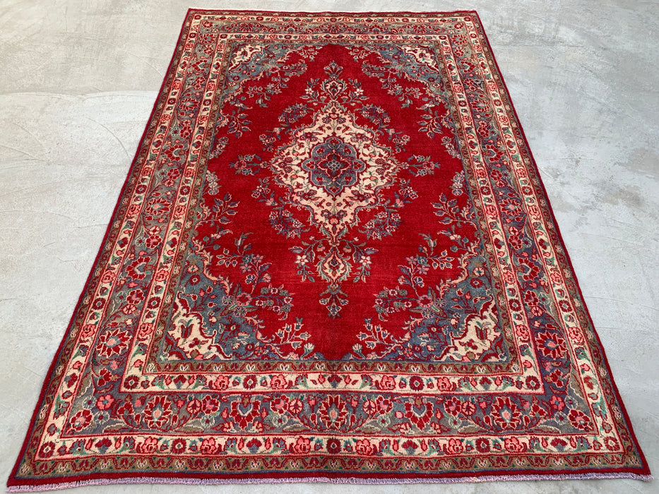 Handmade Persian Wool Area Rug 7x10 - Red Floral Medallion Persian Style Rug - Exact Size 9'11" x 6'10" - KBHM-685
