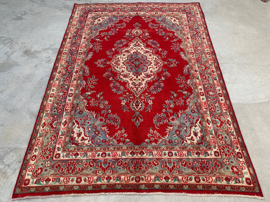 Handmade Persian Wool Area Rug 7x10 - Red Floral Medallion Persian Style Rug - Exact Size 9'11" x 6'10" - KBHM-685