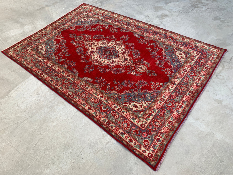 Handmade Persian Wool Area Rug 7x10 - Red Floral Medallion Persian Style Rug - Exact Size 9'11" x 6'10" - KBHM-685