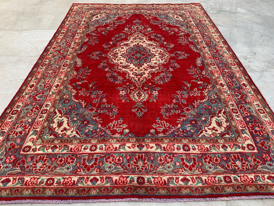 Handmade Persian Wool Area Rug 7x10 - Red Floral Medallion Persian Style Rug - Exact Size 9'11" x 6'10" - KBHM-685
