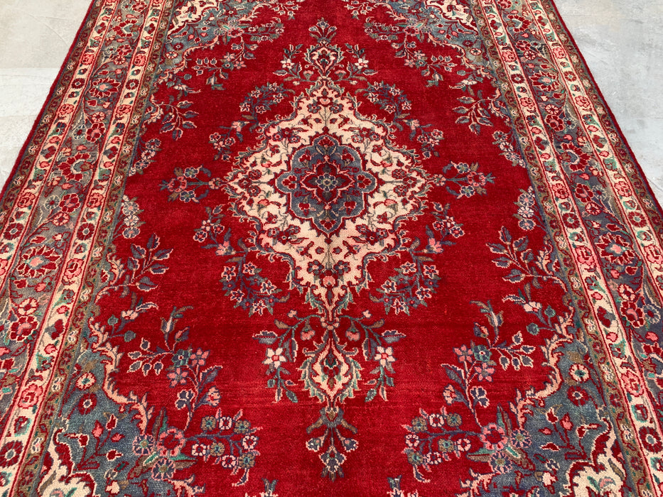 Handmade Persian Wool Area Rug 7x10 - Red Floral Medallion Persian Style Rug - Exact Size 9'11" x 6'10" - KBHM-685