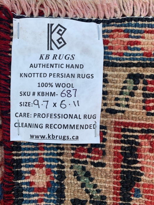 9'7 x 6'11 Hand-Knotted Persian Wool Rug - Red Floral Medallion Area Rug - KBHM-687