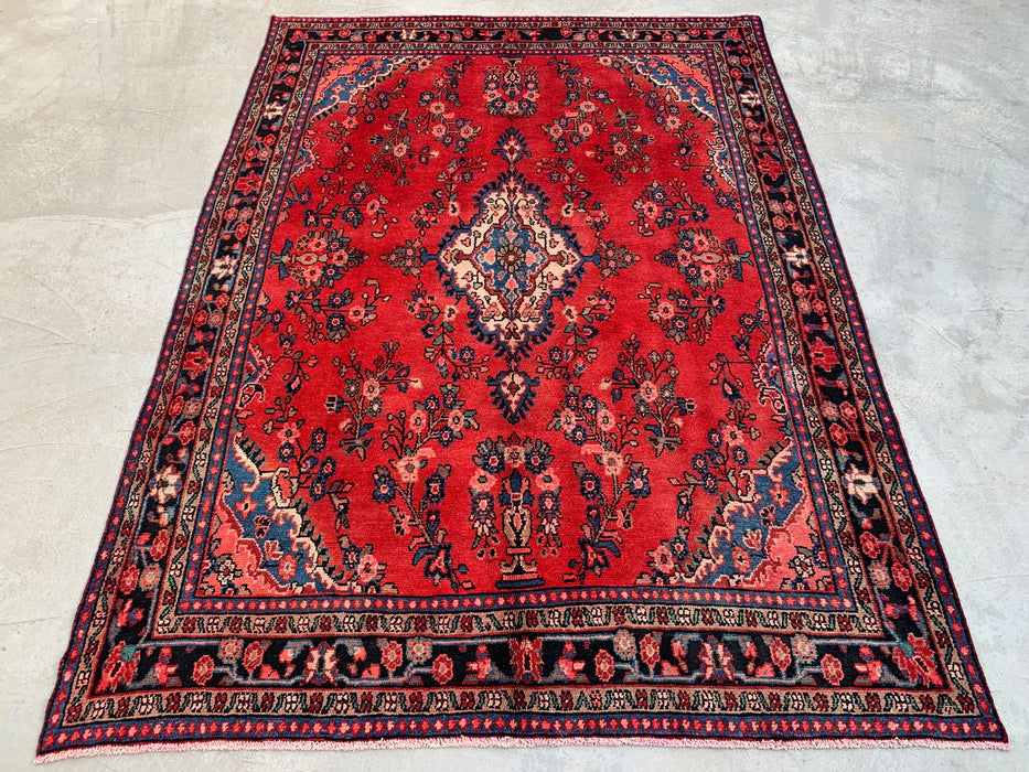 9'7 x 6'11 Hand-Knotted Persian Wool Rug - Red Floral Medallion Area Rug - KBHM-687