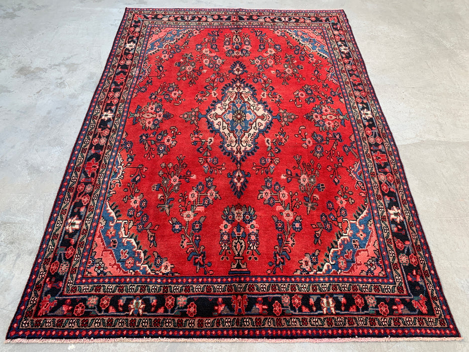 9'7 x 6'11 Hand-Knotted Persian Wool Rug - Red Floral Medallion Area Rug - KBHM-687