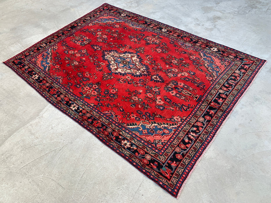 9'7 x 6'11 Hand-Knotted Persian Wool Rug - Red Floral Medallion Area Rug - KBHM-687