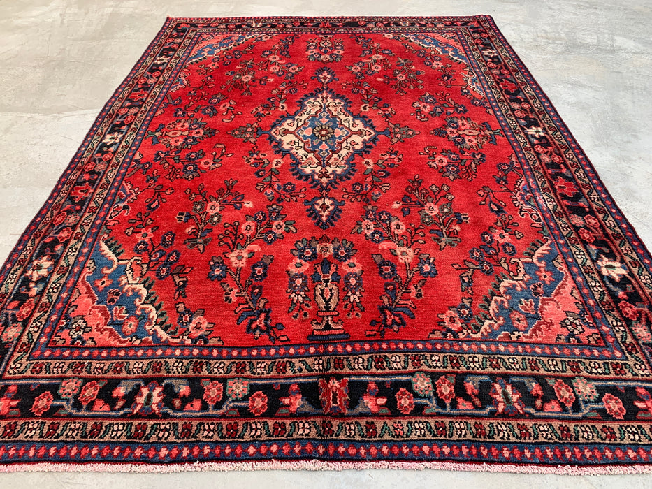 9'7 x 6'11 Hand-Knotted Persian Wool Rug - Red Floral Medallion Area Rug - KBHM-687