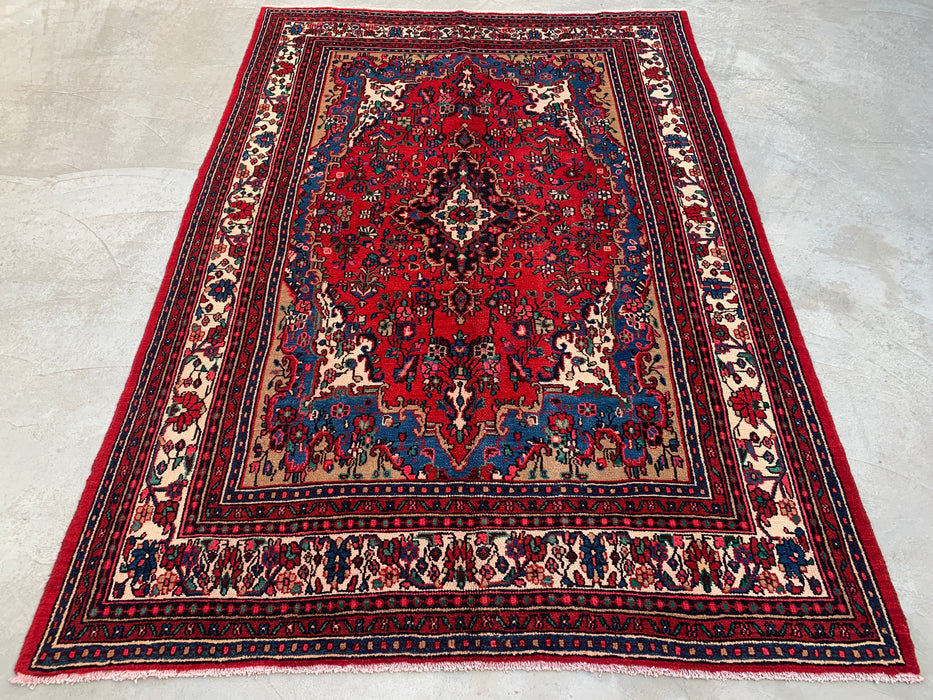Handmade Persian Wool Area Rug 7x10 - Red Floral Medallion Persian Style Rug - Exact Size 10'4" x 7'2" - KBHM-688