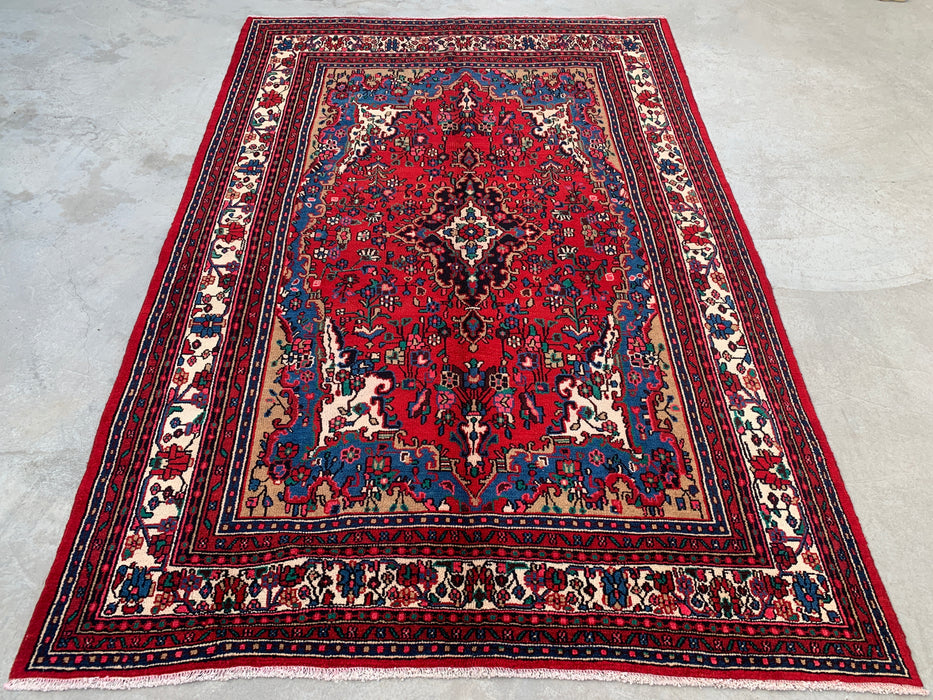 Handmade Persian Wool Area Rug 7x10 - Red Floral Medallion Persian Style Rug - Exact Size 10'4" x 7'2" - KBHM-688