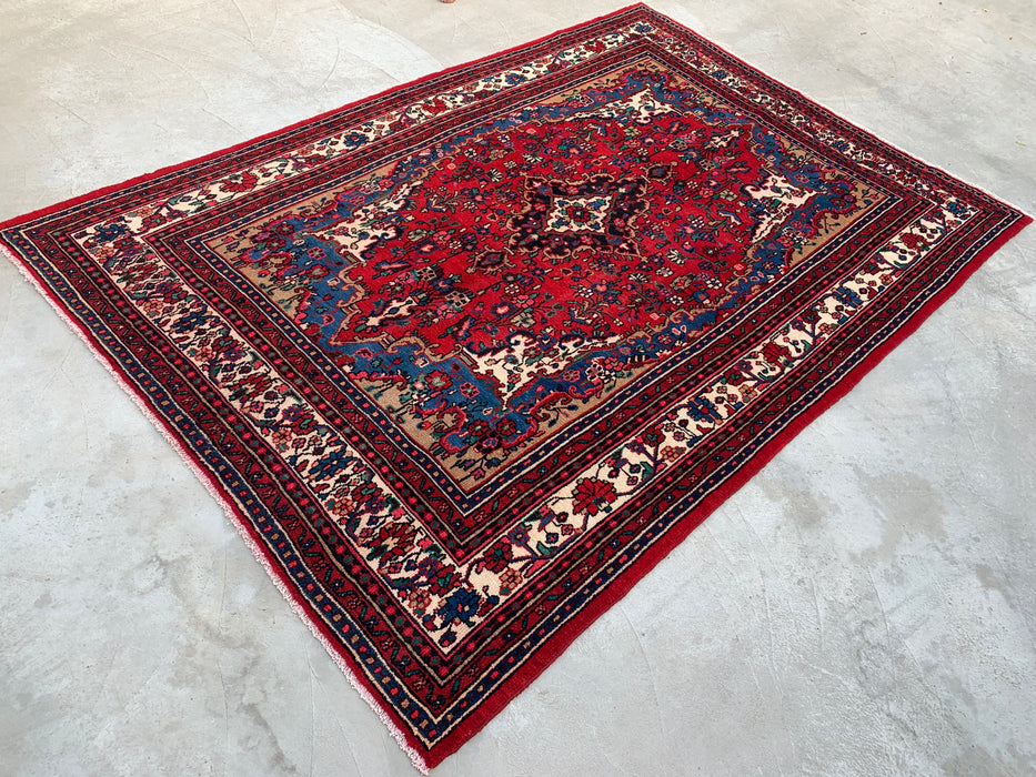 Handmade Persian Wool Area Rug 7x10 - Red Floral Medallion Persian Style Rug - Exact Size 10'4" x 7'2" - KBHM-688