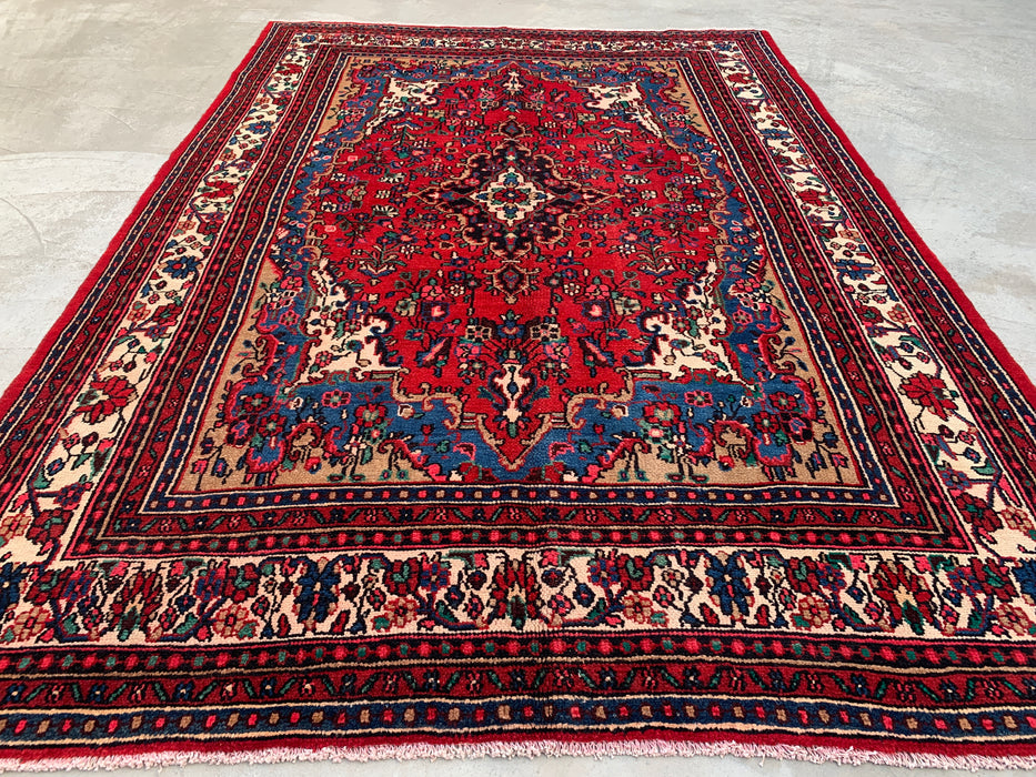 Handmade Persian Wool Area Rug 7x10 - Red Floral Medallion Persian Style Rug - Exact Size 10'4" x 7'2" - KBHM-688