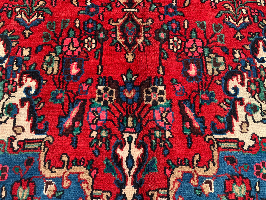 Handmade Persian Wool Area Rug 7x10 - Red Floral Medallion Persian Style Rug - Exact Size 10'4" x 7'2" - KBHM-688