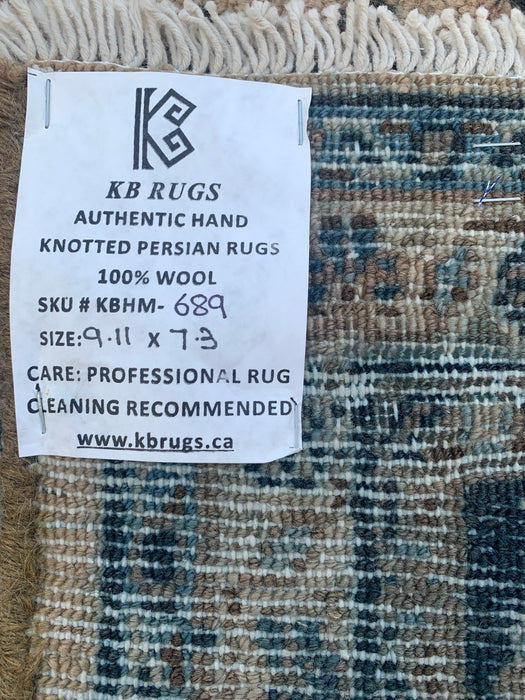 9'11 x 7'3 Hand-Knotted Persian Wool Rug - Ivory Blue Floral Medallion Area Rug - KBHM-689